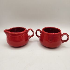 Fiesta Ware Scarlet Red Ceramic Creamer And Sugar Set